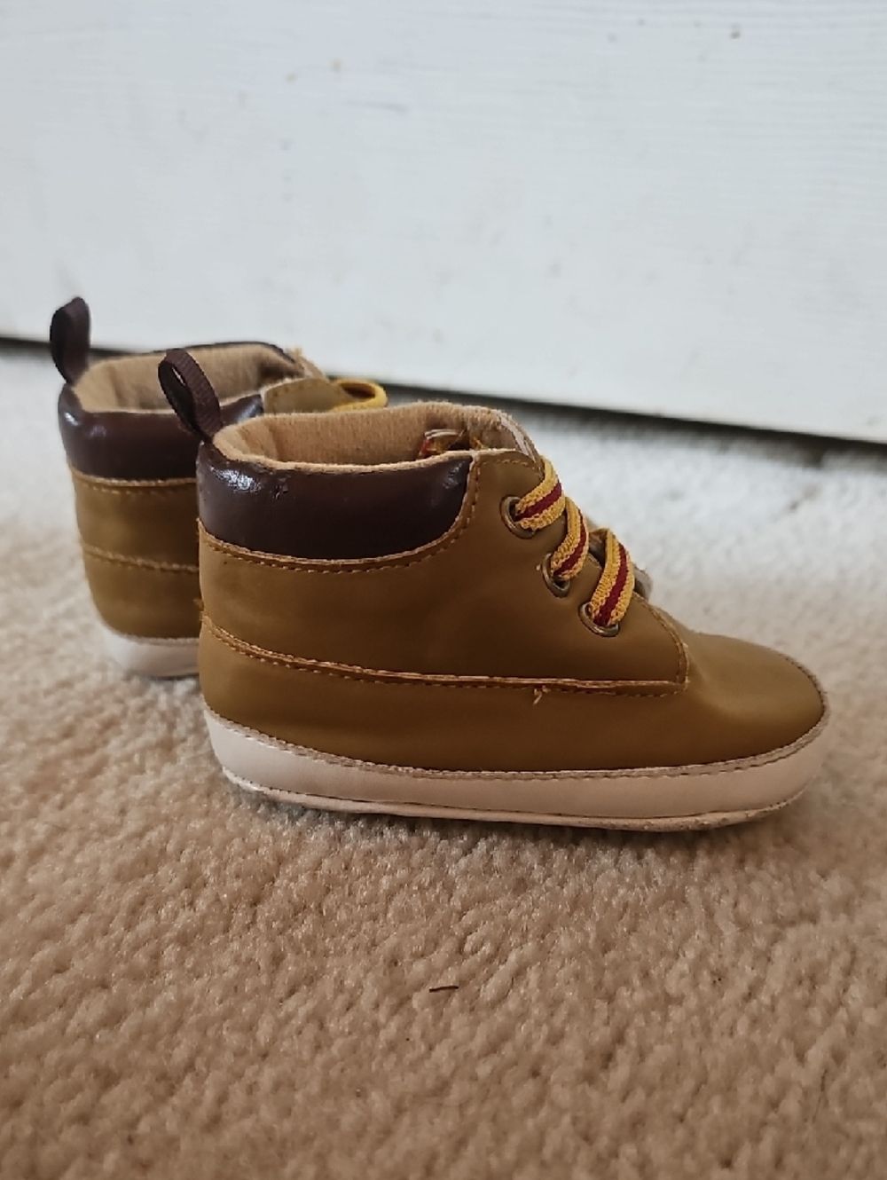 Revo Tan and Brown High-Top Baby Walker Shoes with Yellow-Red Laces - Picture 2 of 9